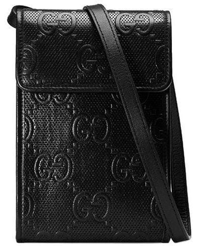 Gucci Logo Embossing Leather Shoulder Messenger Bag Mini - Black