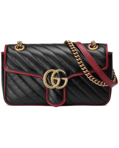 Gucci gg Marmont Gold Logo Colorblock Leather Chain Shoulder Messenger Bag Small - Black