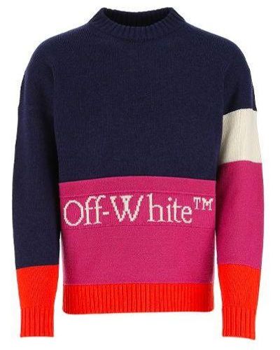 Off-White c/o Virgil Abloh Ss21 Colorblock Logo Round Neck Long Sleeves - Blue