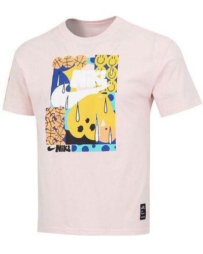 Nike Ss22 Smiling Face Basketball Pattern Printing Breathable Sports Short Sleeve Large Light Pink T-shirt - Yellow