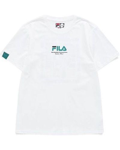 FILA FUSION Casual Sports Round Neck Printing Knit Short Sleeve - White