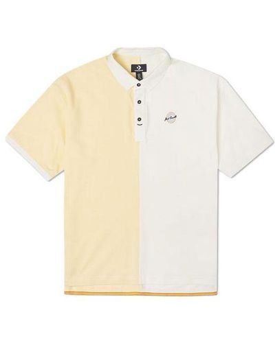 Converse Splicing Colorblock Lapel Short Sleeve Cream Yellow Polo Shirt - Natural