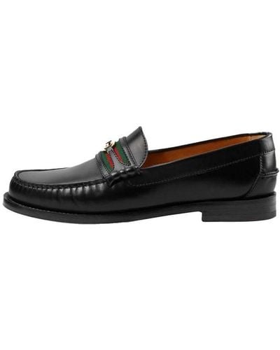 Gucci Loafer With Interlocking G Green And Red Web - Black