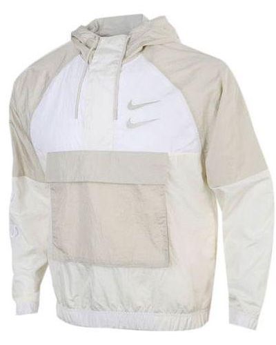 Nike Sportswear Swoosh Half Zipper Big Pocket Woven Hooded Logo Jacket - White