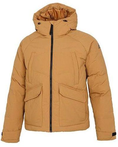 adidas Big Baffle Jkt Casual Sports Zipper Cardigan Hooded Down Jacket Turmeric - Brown