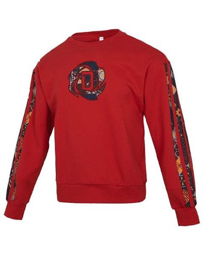 adidas Crew Limited Printing Basketball Sports Round Neck Pullover - Red