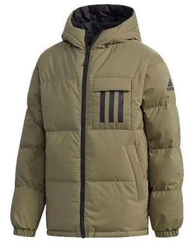 adidas Rev 3st Down Ho Stay Warm Reversible Outdoor Hooded Down Jacket Khaki Brown - Green