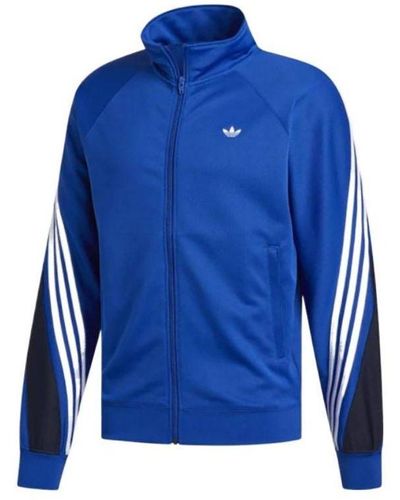 adidas Originals Solid Color Logo Stand Collar Athleisure Casual Sports Jacket Blue