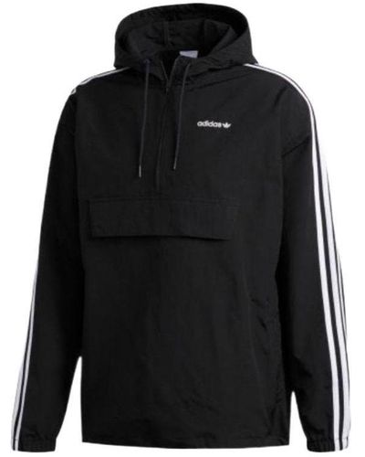 adidas Originals Contrasting Colors Stripe Half Zipper Hooded Jacket Black