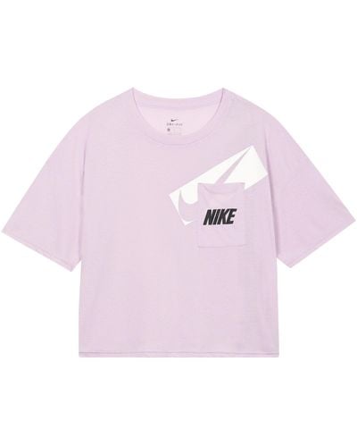 Nike Dri-fit Loose Round Neck Alphabet Short Sleeve Pink - Purple