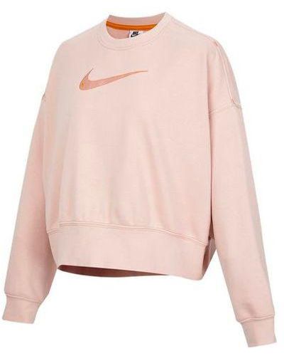 Nike Sportswear Swoosh Logo Embroidered Loose Knit Short Round Neck Pullover Hoodie - Pink