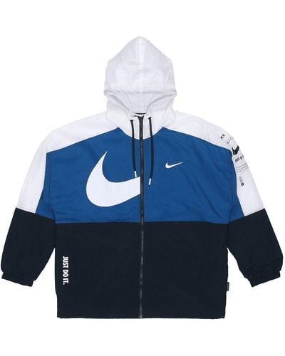 Nike Sportswear Swoosh Contrast Color Stitching Sports Hooded Woven Jacket - Blue