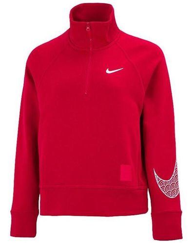 Nike Cny New Year's Edition Casual Sports Solid Color Half Zipper Stand Collar Hoodie Jacket - Red