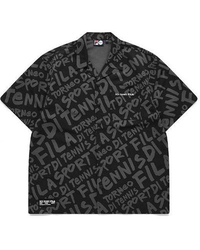 FILA FUSION Logo Full Print Loose Short Sleeve Shirt - Black