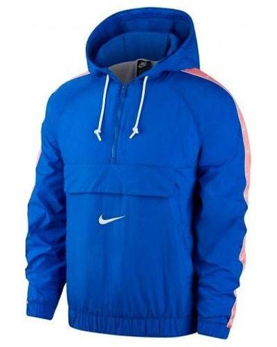 Nike Sportswear Swoosh Casual Half Zipper Hooded Track Jacket - Blue