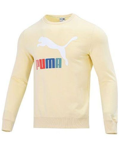 PUMA Classics Logo Interest Crew Tr Multi-color Brand Logo Round Neck Pullover Beige - Natural