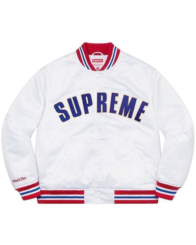 Supreme X Mitchell & Ness Satin Varsity Jacket - White
