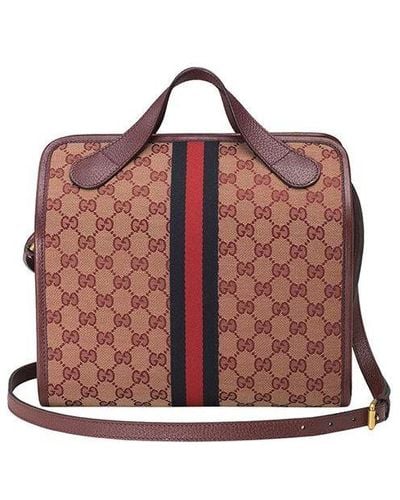 Gucci Logo Stripe Webbing Canvas Large Capacity Travel Handbag - Red