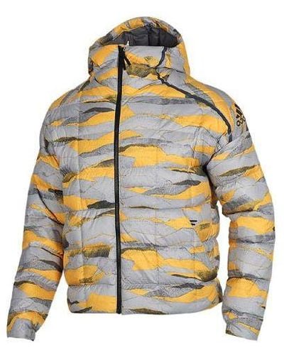 adidas Sports Windproof Stay Warm Hooded Outdoor Casual Down Jacket Yellow Gray
