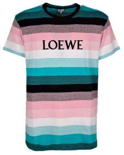 Loewe Cotton Stripe Embroidered Logo Short Sleeve - Natural