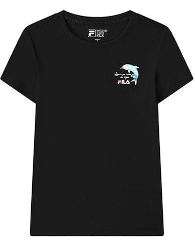 Fila Dolphin Printing Round Neck Short Sleeve - Black