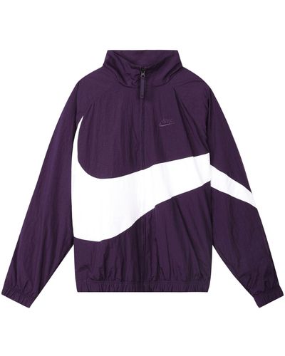 Nike Big Swoosh Sportswear Full Cardigan Woven Stand Collar Jacket - Purple