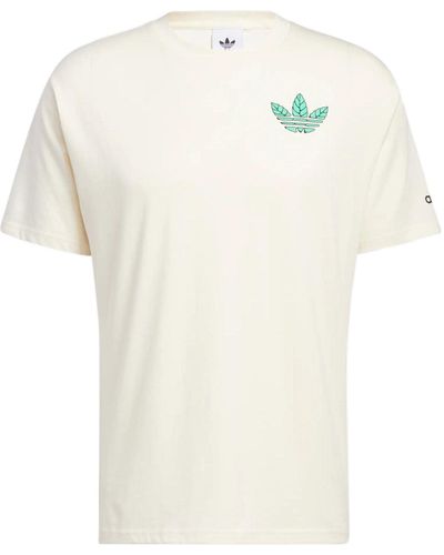 adidas Originals Trefoil Leaves Back Large Logo Alphabet Printing Athleisure Casual Sports Short Sleeve Beige T-shirt - White