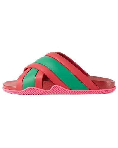 Gucci Web Stripe Slide Sandals - Red