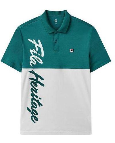 Fila Contrasting Colors Alphabet Printing Tennis Short Sleeve Polo Shirt Green