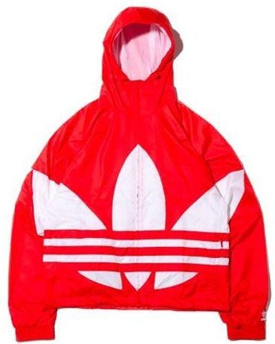 adidas Originals Big Trefoil Stripe Large Logo Hooded Casual Jacket - Red