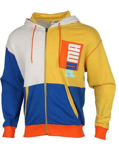 PUMA Full-zip Hooded Jacket Gray Blue Yellow - Orange