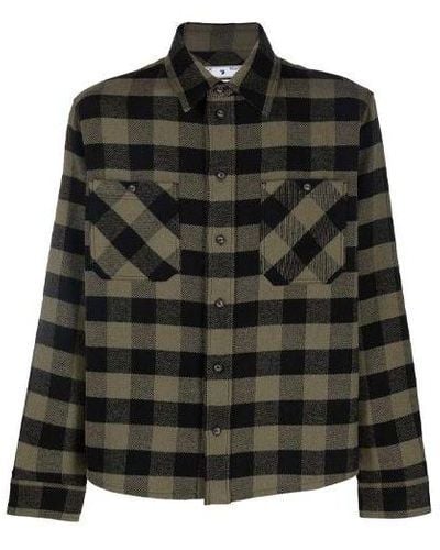 Off-White c/o Virgil Abloh Fw21 Arrow Flannel Plaid Long Sleeves Shirt Loose Fit Yellow - Black