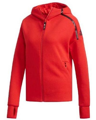 adidas Casual Sports Zipper Hooded Jacket - Red