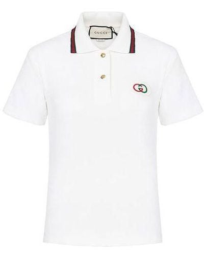 Gucci Double G Embroidered Logo Short Sleeve Polo Shirt - White