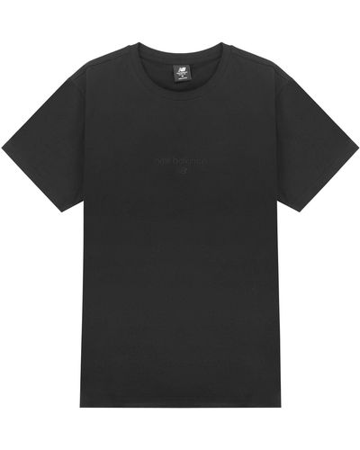 New Balance Logo Embroidered Knit Sports Round Neck Short Sleeve Couple Style - Black