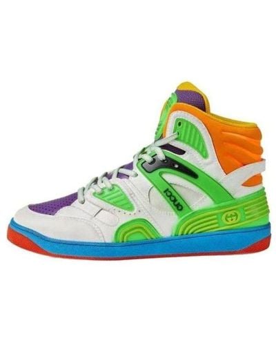 Gucci Basket Breathable Wear-resistant Non-slip High Top Basketball Shoes White Green Purple
