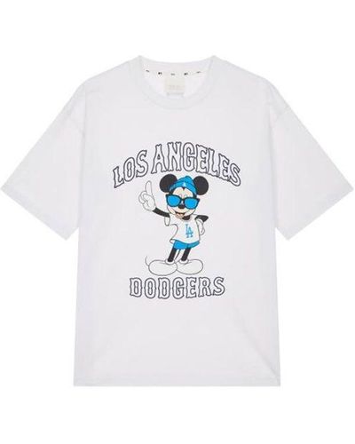 MLB Disney Mickey Crossover Los Angeles Dodgers Basic Printing Round Neck Short Sleeve - White