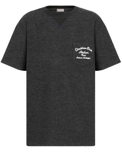 Dior Ss22 Alphabet Printing Round Neck Short Sleeve Gray T-shirt - Black