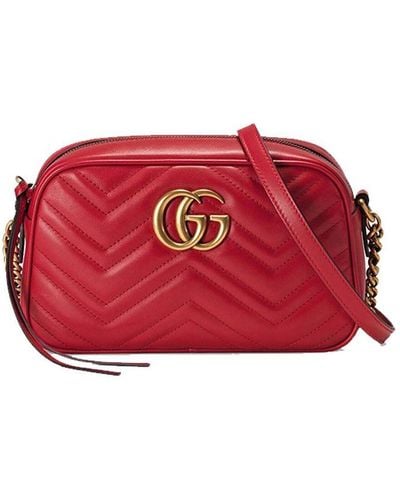 Gucci gg Marmont Gold Logo Leather Chain Small Classic Shoulder Messenger Bag - Red
