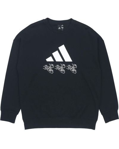 adidas Logo Applique Hooded Round-neck Loose Sweater - Black