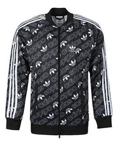 adidas Originals Monogram Tt Full Print Logo Sports Jacket - Black
