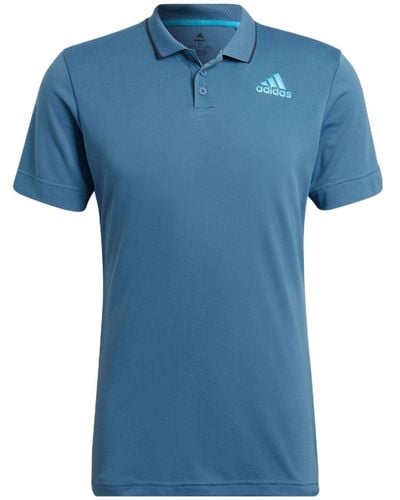 adidas Gameset Logo Printing Solid Color Tennis Sports Short Sleeve Blue Polo Shirt