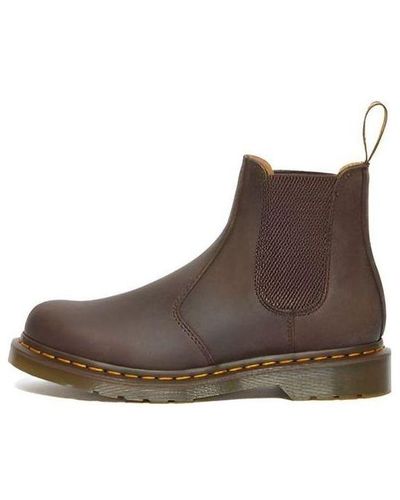 Dr. Martens 2976 Yellow Stitch Crazy Horse Leather Chelsea Boots - Brown