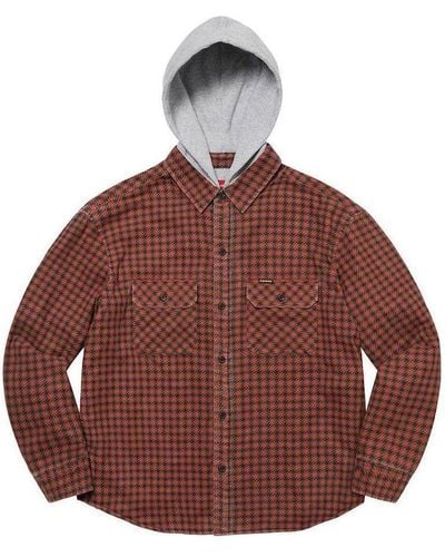 Supreme Houndstooth Flannel Hooded Shirt - Brown