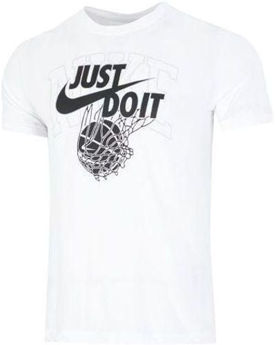 Nike Just Do It Logo Alphabet Printing Round Neck Short Sleeve White T-shirt