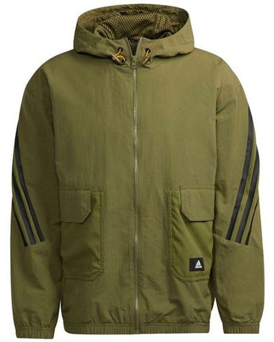 adidas Fi Wv Bst Fz Sports Stylish Stripe Hooded Jacket Military Green