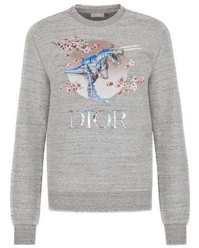 Dior Tyrannosaurus Rex Cherry Blossom Zipper Sweater - Gray