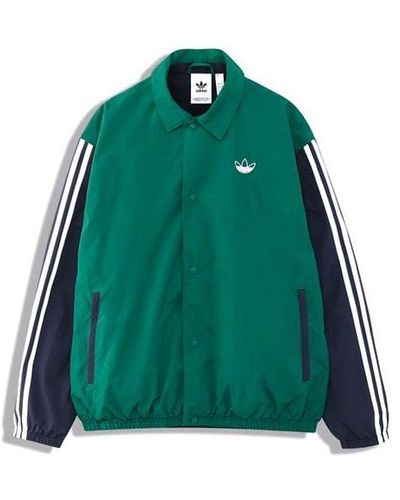 adidas Originals Trefoil Coach Colorblock Logo Casual Jacket Blue - Green