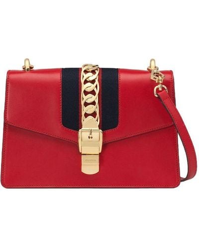 Gucci Red Leather Mini Web Chain Sylvie Crossbody Bag For Sale at 1stDibs