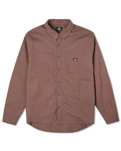 Converse Carpenter Pocket Button Down Long Sleeve Shirt - Brown